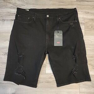 Levi's Premium 502 Tapered Shorts Size 40 Black Distressed Denim NEW